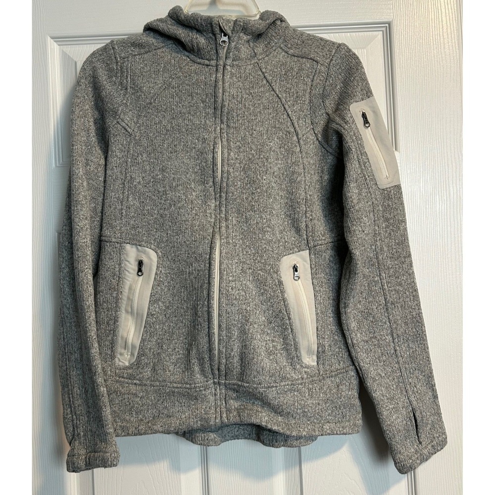 Athleta Grey Heathered Fleece Full Zip Women's‎ Hoodie Jacket S Embroidered Hood